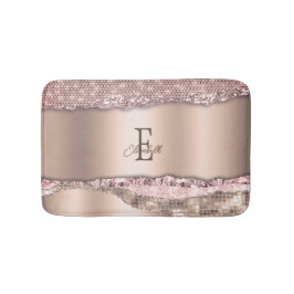 Tapete De Banheiro Rosa Dourado Tendência Diamantes Brilho Monograma