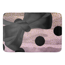 Tapete De Banheiro Rosa e Dourado Preto Bolinhas Chic Laço Glamouroso