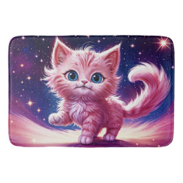 Tapete De Banheiro Rosa fluffique gato bonito, estilo azul-azul surre