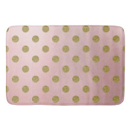 Tapete De Banheiro Rosa Macio Dourado Brilho Glam Pontos Polka Fofo