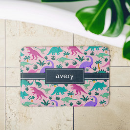 Tapete De Banheiro Rosa | Nome das Crianças de Padrão de Dinossauro C