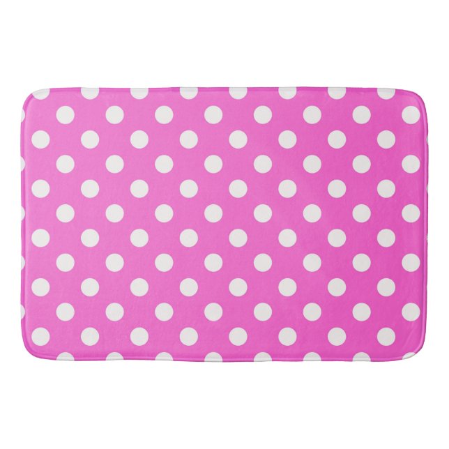 Tapete De Banheiro Rosa Quente & Pontos Polka Branco Ponto (Frente)