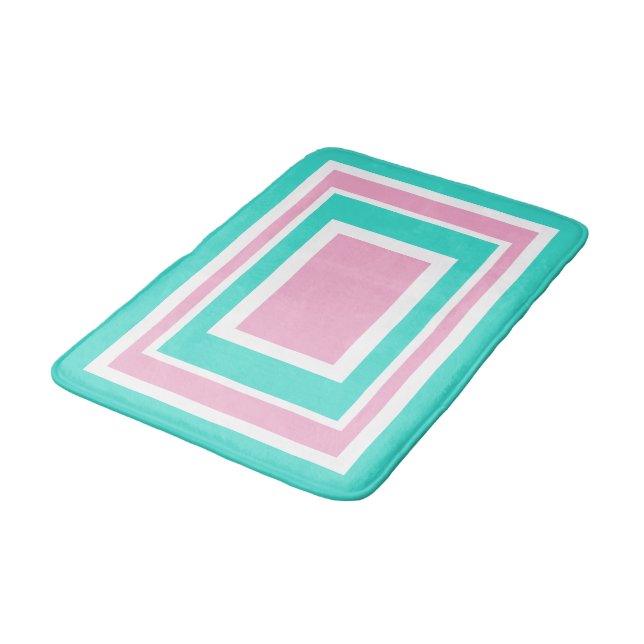 Tapete De Banheiro Rosa Turquesa Branco Geométrico (Angulado)