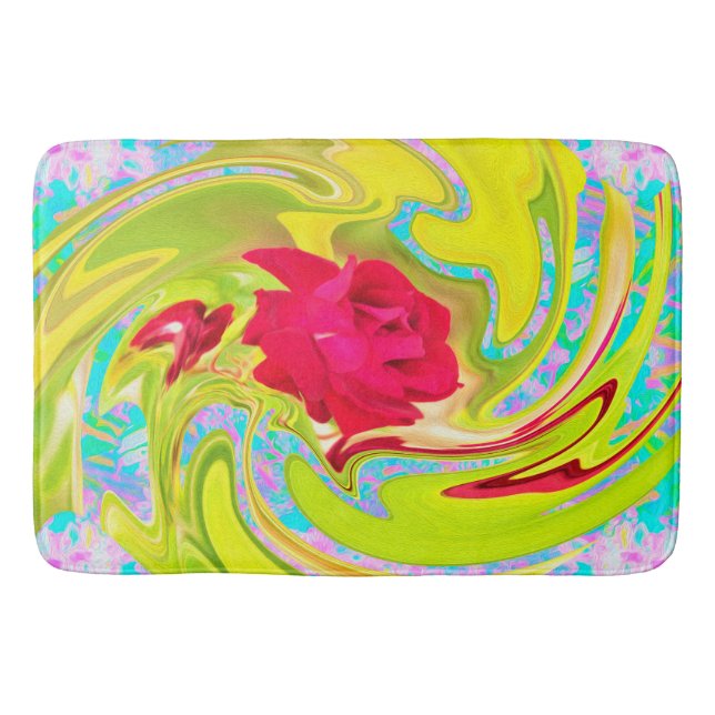 Tapete De Banheiro Rosa vermelha abstrato em espiral amarela e aqua (Frente)