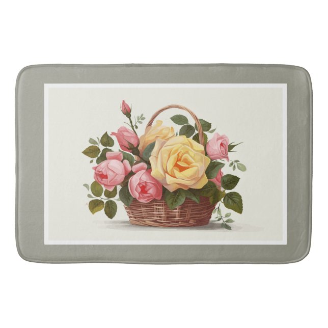 Tapete De Banheiro Rosas Amarelas E Rosa Bath Mat (Frente)