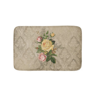 Tapete De Banheiro Rosas do vintage e damasco Dourado