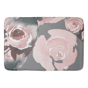 Tapete De Banheiro Rosas em Aquarela Rosa Floral Carvão Cinza