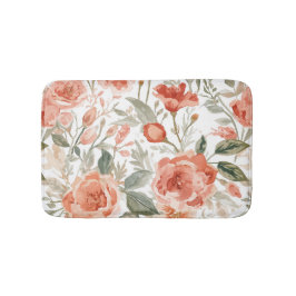 Tapete De Banheiro Rosas Laranja Aquarela Botânica Coral Floral
