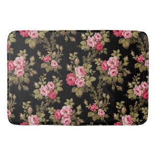 Tapete De Banheiro Rosas Rosa-Rosa-Vintage Elegante-Fundo Preto