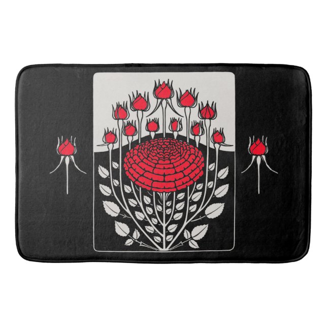 Tapete De Banheiro ROSAS VERMELHAS BRANCAS PRETAS, ROSEBUDS Art Nouve (Frente)