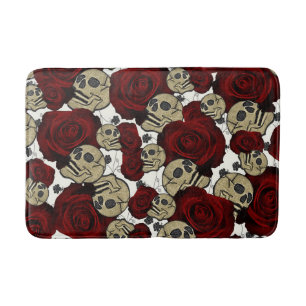 Tapete De Banheiro Rosas Vermelhas & Caveiras Floral Preto Gótico Bra