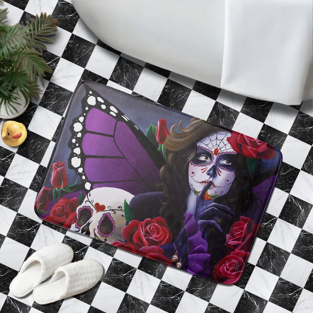 Tapete De Banheiro Rosas vermelhas de crânio de açúcar Roxo (Criador carregado)