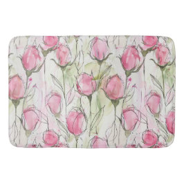 Tapete De Banheiro Rosebutas de Cores d'Água Rosa Escamosas