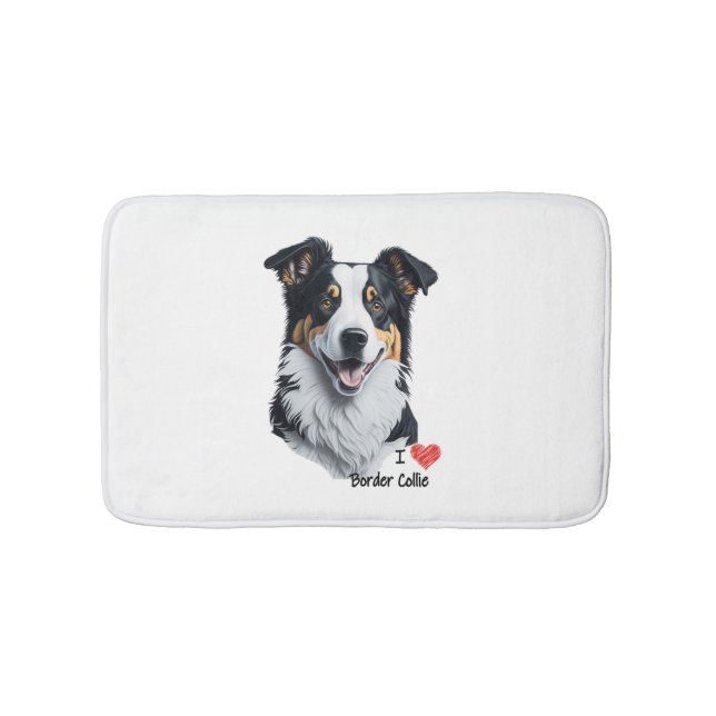 Tapete De Banheiro Rosto de Borda Collie (com texto I Love) (frente)