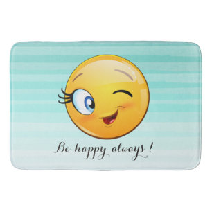 Tapete De Banheiro Rosto de Emoji Piscando Adorável - seja feliz semp