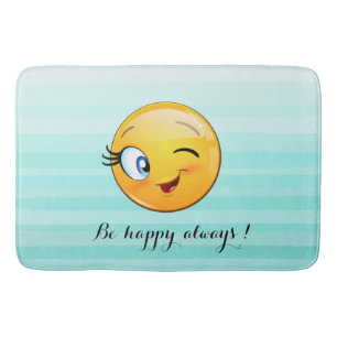 Tapete De Banheiro Rosto de Emoji Piscando - Fique feliz sempre