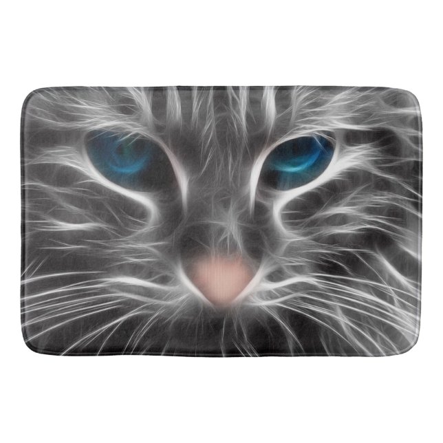 Tapete De Banheiro Rosto de Gato Azul Incrível (Frente)