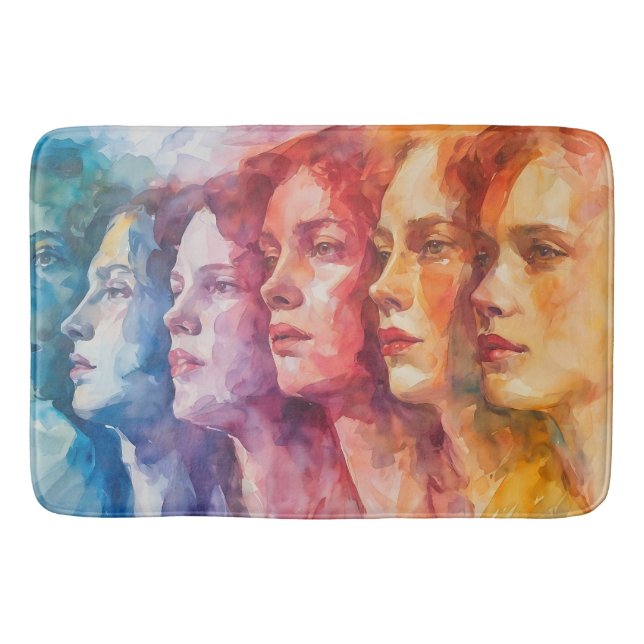 Tapete De Banheiro Rostos femininos - Pintura por aquarela (Frente)