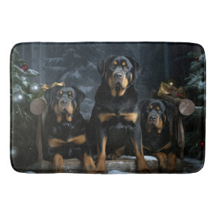 Tapete De Banheiro Rottweiler Snowy Sleigh Decência de Natal
