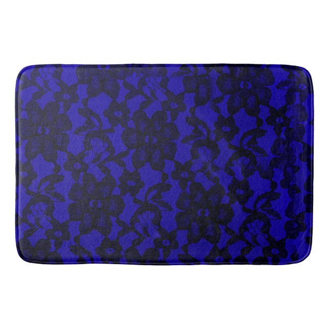 Tapete De Banheiro Royal Blue Floral Black Lace Bath Mat (Frente)