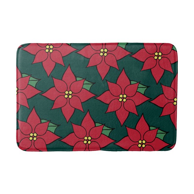Tapete De Banheiro Rug De Banheiro De Poinsettia De Natal Vermelho (Frente)