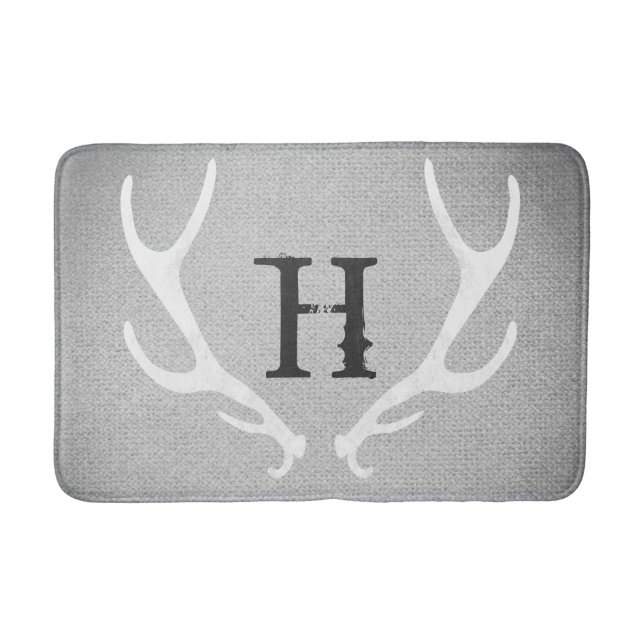 Tapete De Banheiro Russo White & Cinza Deer Antlers Burlap Country (Frente)