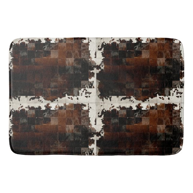 Tapete De Banheiro Rustic Brown Patchwork Cowhide (Frente)