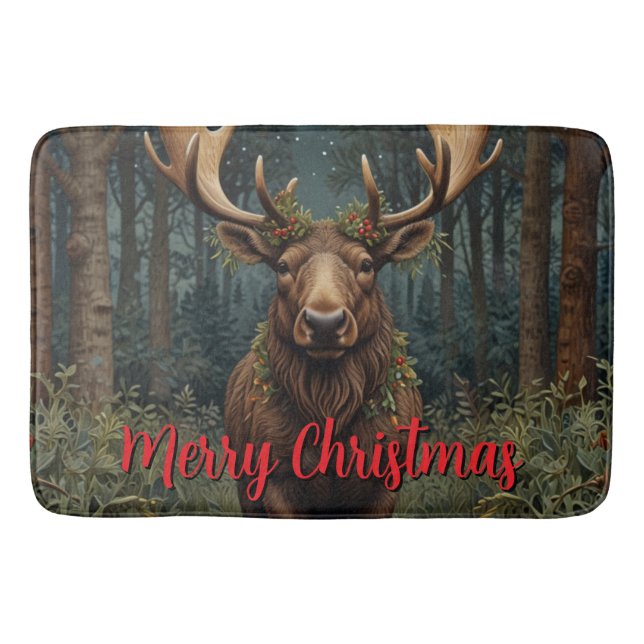 Tapete De Banheiro Rustic Christmas moose deer boho woodland forest  (Frente)