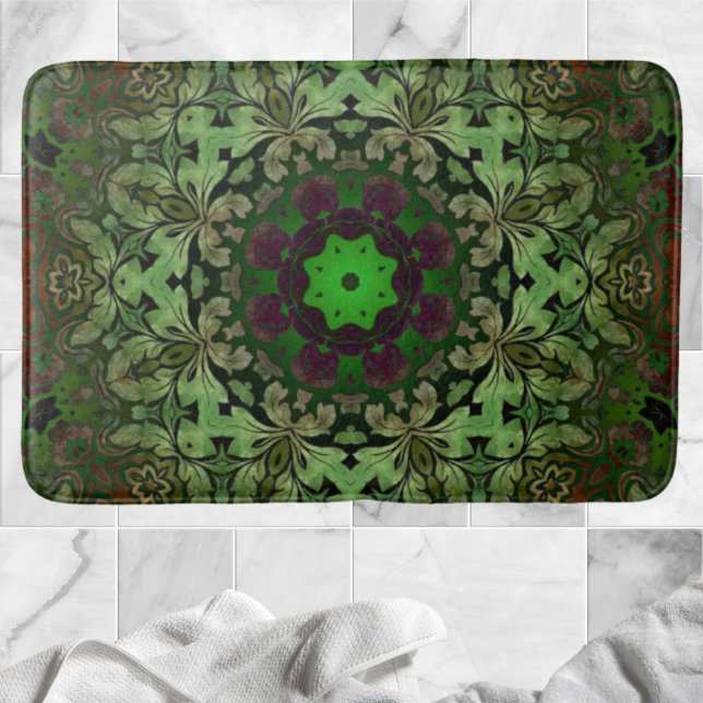 Tapete De Banheiro Rustic Steampunk Bohemian green mandala (Rustic Steampunk Bohemian forest green mandala Bath Mat)