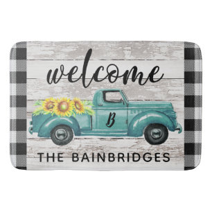 Tapete De Banheiro Rustic Vintage Truck Buffalo Check Family Name Do
