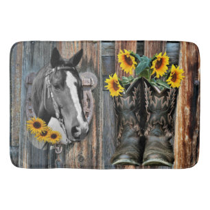 Tapete De Banheiro Rustic Western Horse Cowboy Botas Sunflower