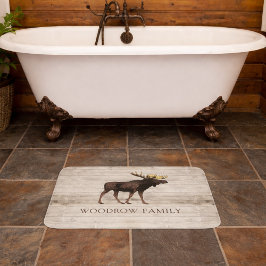 Tapete De Banheiro Rustic Wood Moose Family Name Shower Curtain