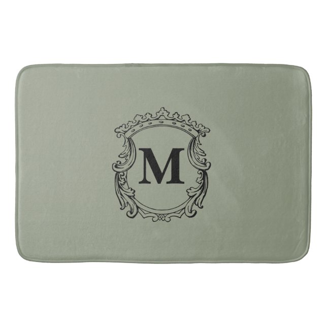 Tapete De Banheiro Sage Green Custom Monogram Crest (Frente)