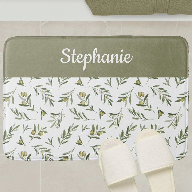 Tapete De Banheiro Sage Green French Country Olive Monogram (Criador carregado)