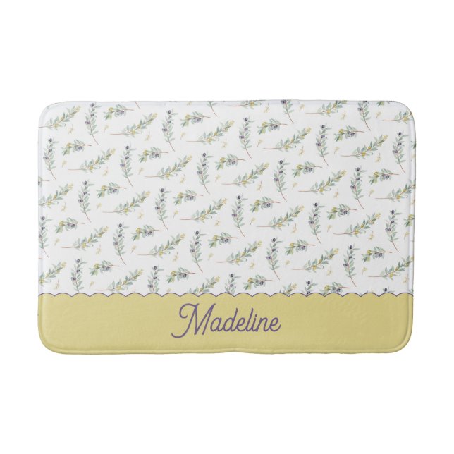 Tapete De Banheiro Sage Green Olive Branch Pattern Monogram (Frente)