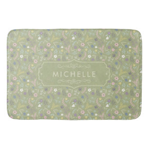 Tapete De Banheiro Sage Verde Flores Rosa Branco Padrão Floral Boho