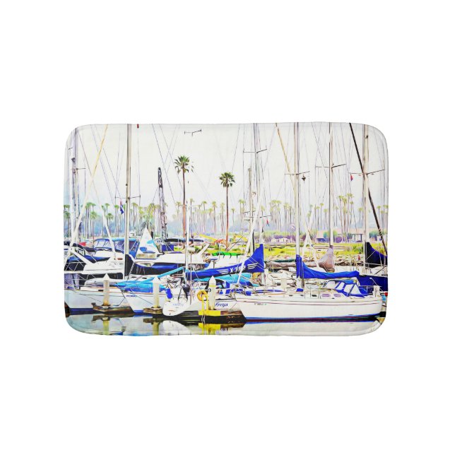 Tapete De Banheiro Sail Boat Marina Art Bath Mat Rug (frente)