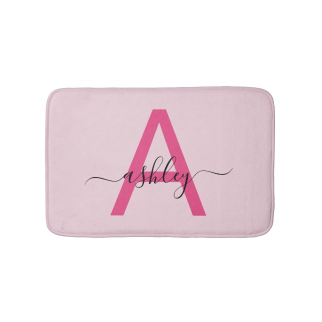 Tapete De Banheiro Sala da Garota do Monograma Rosa Quente (frente)