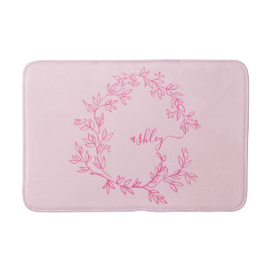 Tapete De Banheiro Sala de Dorme da Menina do Monograma Rosa Quente