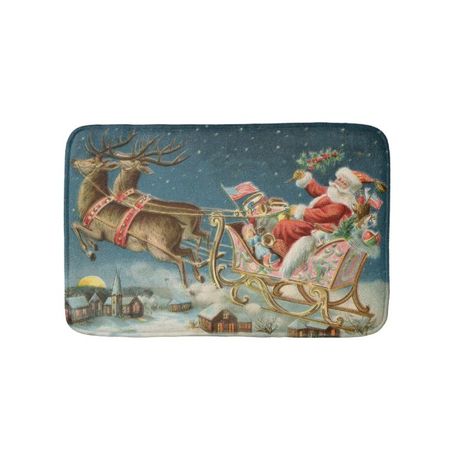 Tapete De Banheiro Santa Claus Christmas Antique Sleigh Reindeer (frente)