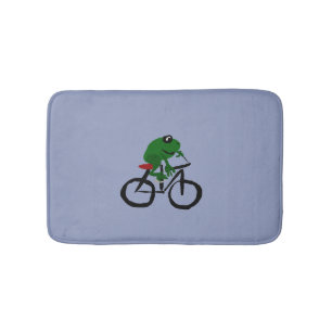 Tapete De Banheiro Sapo verde engraçado que monta uma bicicleta