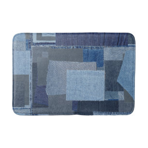 Tapete De Banheiro Sarja de Nimes azul Shibori dos retalhos de Boro