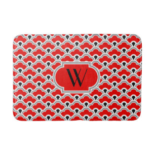 Tapete De Banheiro Scallops chineses de Deco, vermelho, cinza, preto