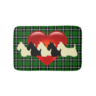 Tapete De Banheiro Scottish Terrier/coração vermelho/xadrez verde da