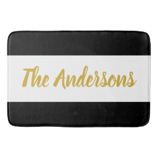 Tapete De Banheiro Script Dourado Faux personalizado em preto-e-branc