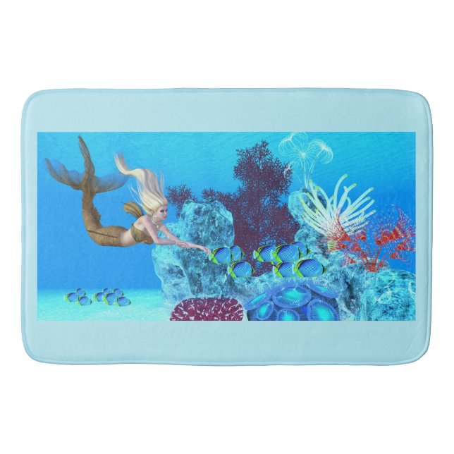 Tapete De Banheiro Sereia de Recife de ouro (Frente)