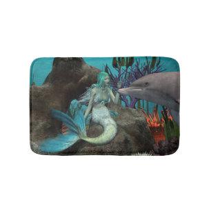 Tapete De Banheiro Sereia e golfinho