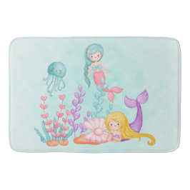 Tapete De Banheiro Sereias e medusas sob a aquarela marítima