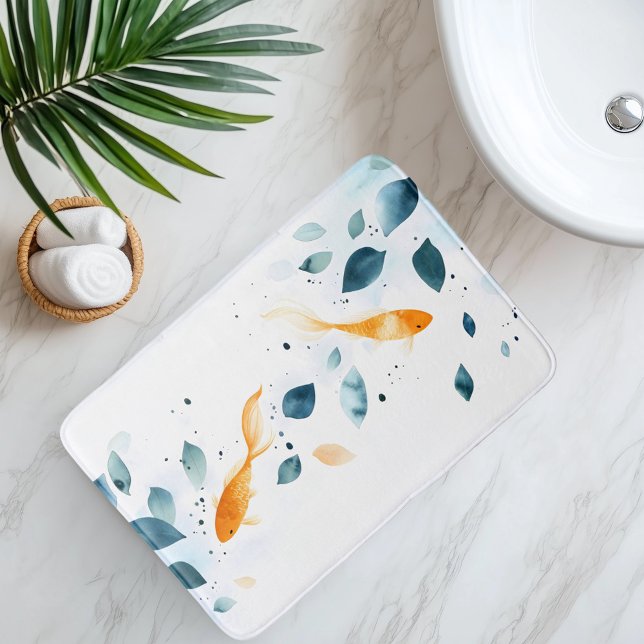 Tapete De Banheiro Serenidade de Peixes Koi em Aquarela Abstrata (Criador carregado)