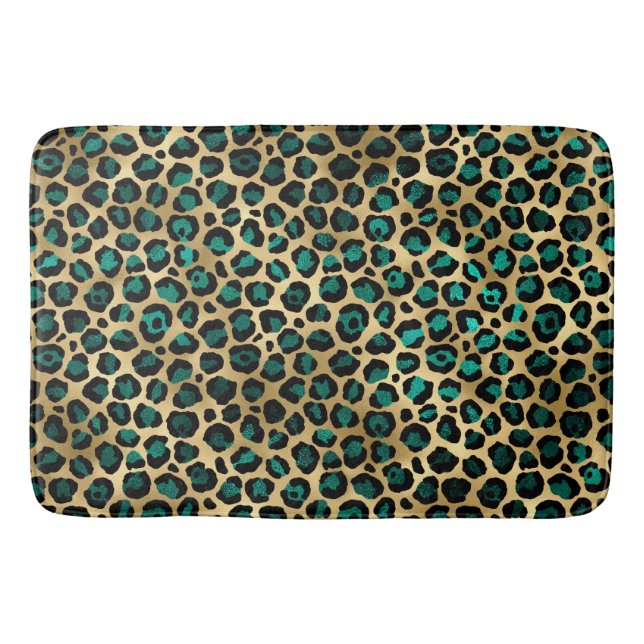Tapete De Banheiro Série Leopardo-Teal e Dourada Design 14 (Frente)